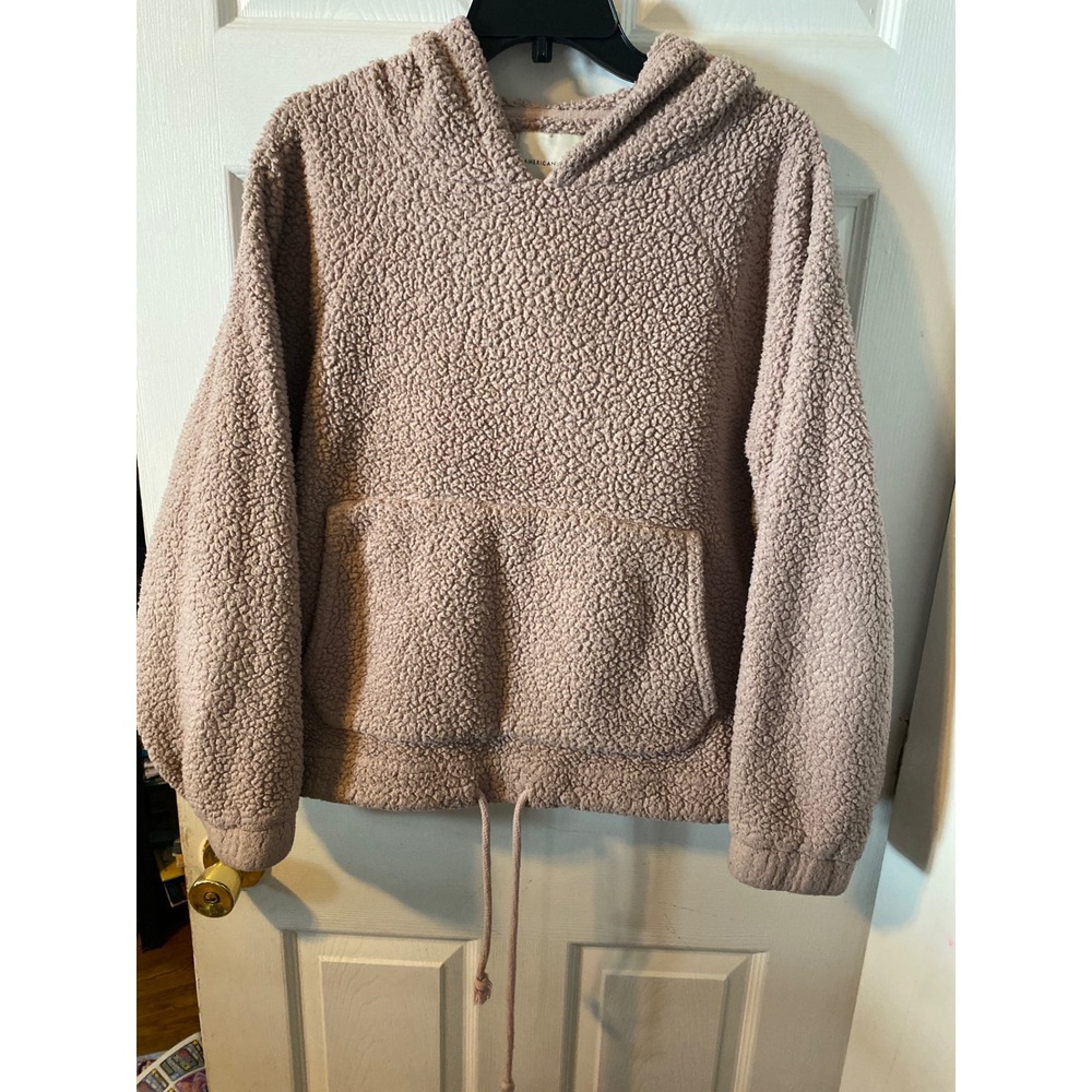 American Eagle Sherpa Fleece Hoodie Mauve Pink Teddy Pullover Large